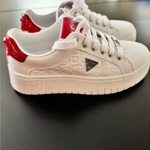 GUESS Women's White and Red Casual Sneakers